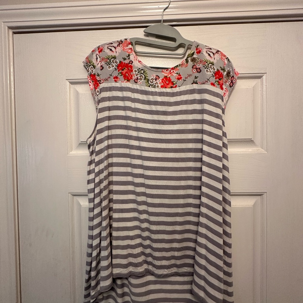 Matilda Jane Gray & White Striped Tank with Floral Yoke
